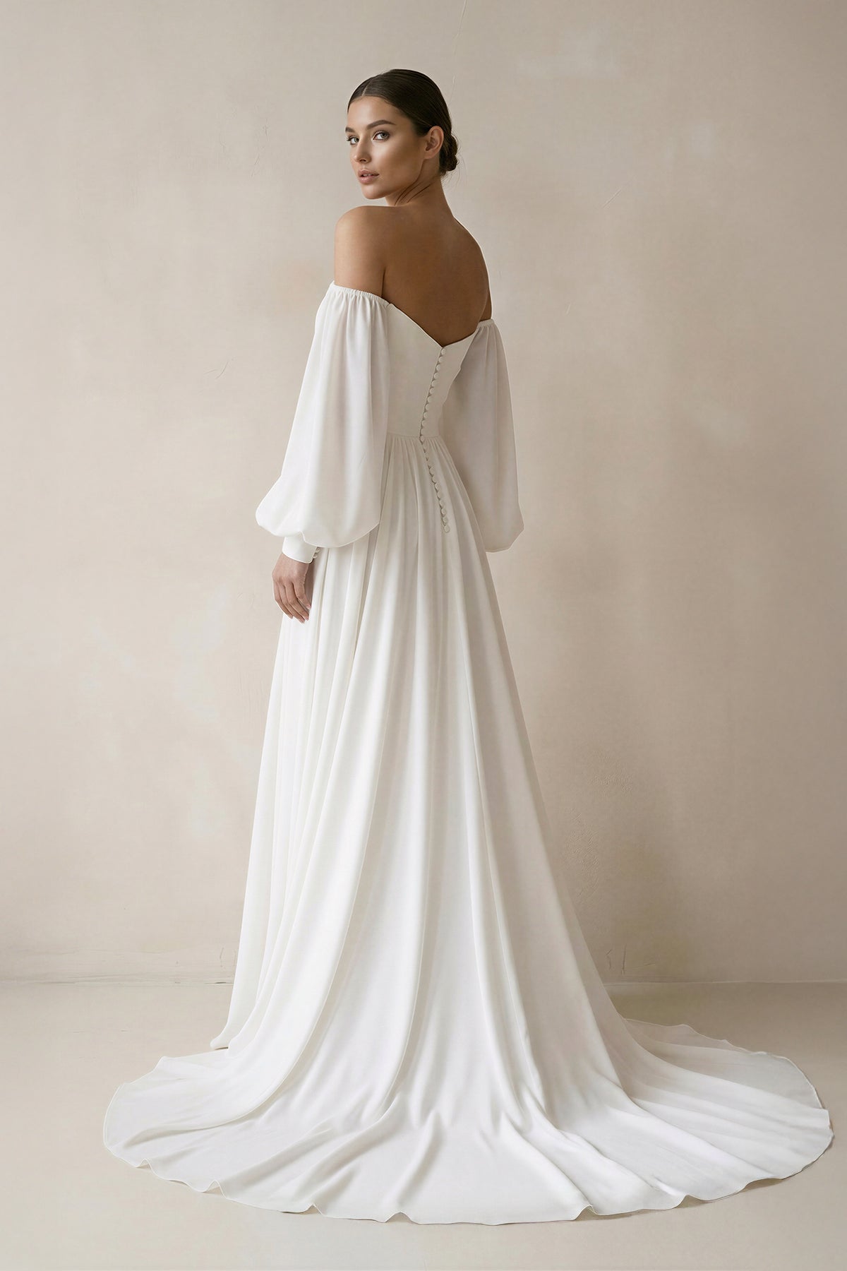 Off the Shoulder Chiffon Long-Sleeve Wedding Dresses, product image 2