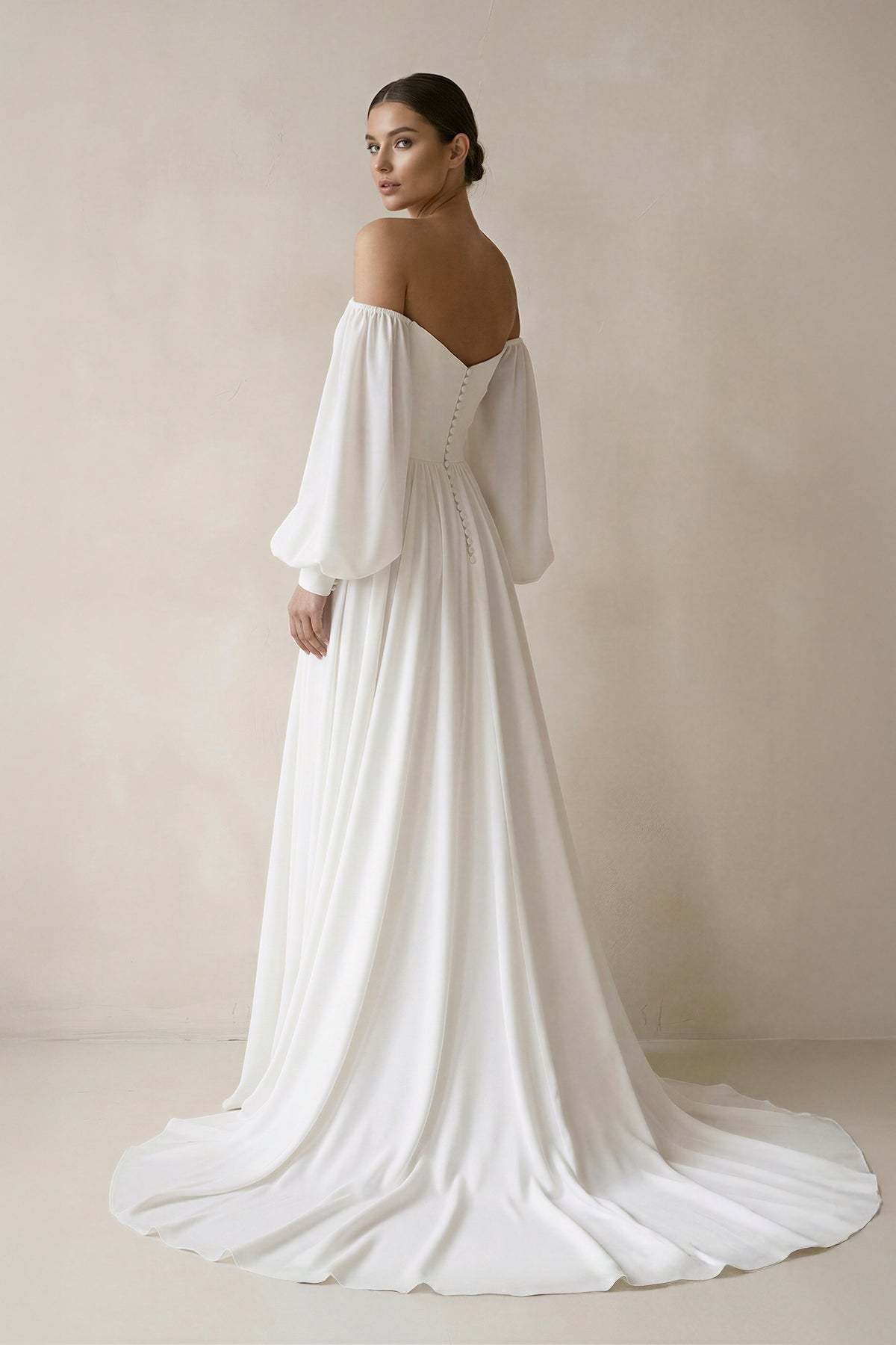 Off the Shoulder Chiffon Long-Sleeve Wedding Dresses, product image 2