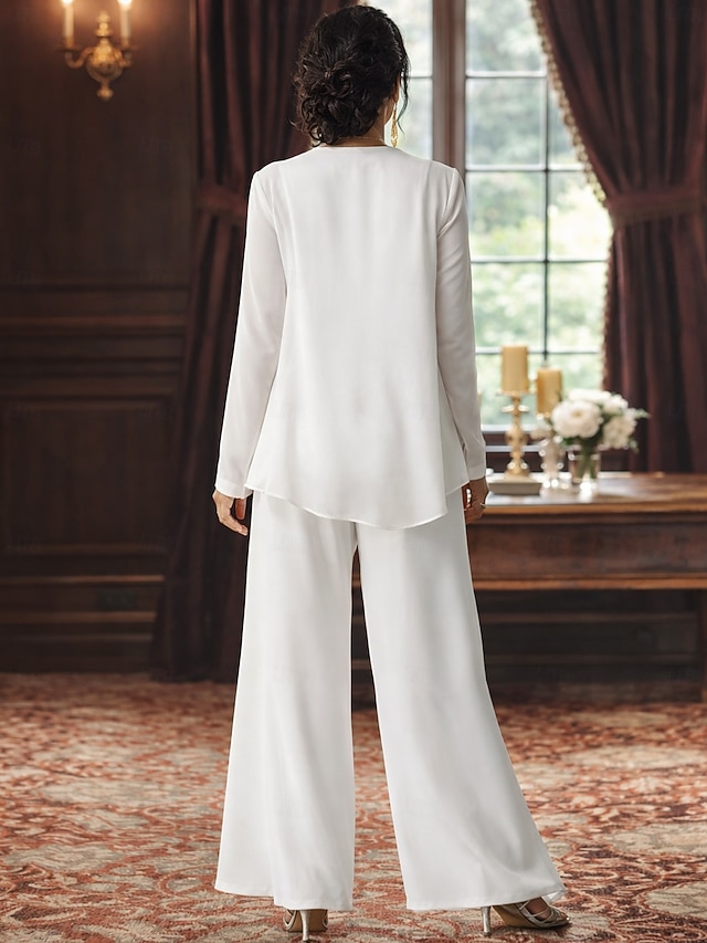 3 piece jumpsuit pantsuit jumpsuit pantsuit floor length mother of the bride dresses sleeveless bateau neck elegant plus size chiffon lace, supplier image 3