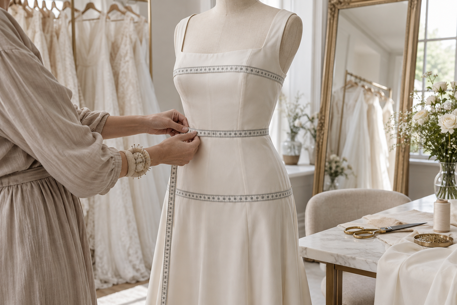 Measuring a dress form with a soft tape for accurate online sizing