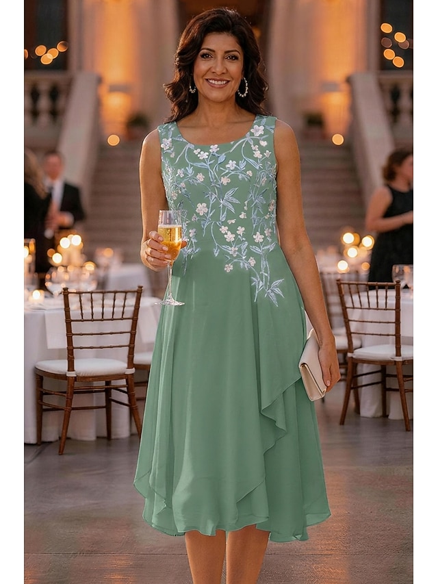 two piece a-line knee length asymmetrical mother of the bride dresses half sleeve scoop neck elegant simple casual chiffon with floral print, supplier image 4