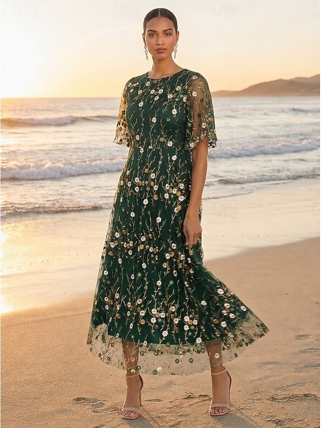 a-line mother of the bride dresses ankle length chiffon satin tulle with pleats half sleeve elegant, supplier image 1