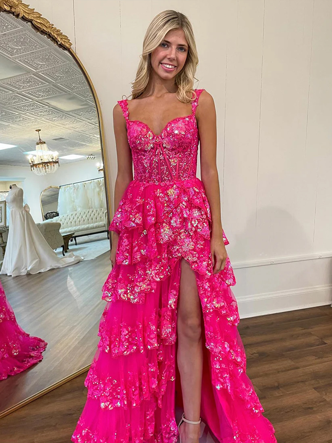 A Line Off the Shoulder with Appliques Long Prom Dress