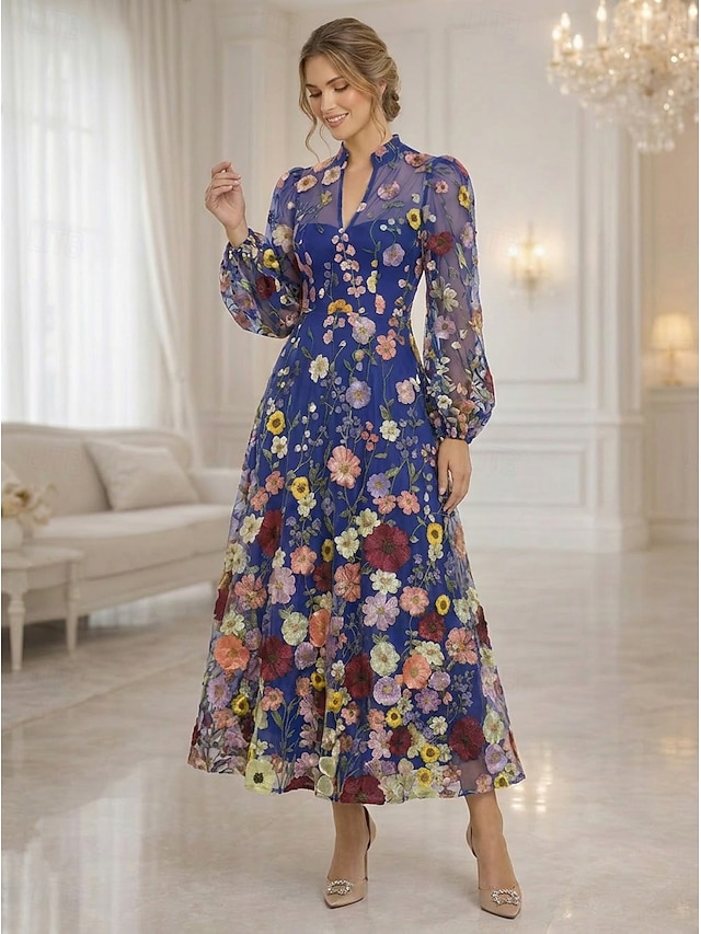 a-line ankle length mother of the bride dresses long sleeve v neck elegant vintage luxurious lace tulle with 3d flowers, supplier image 1