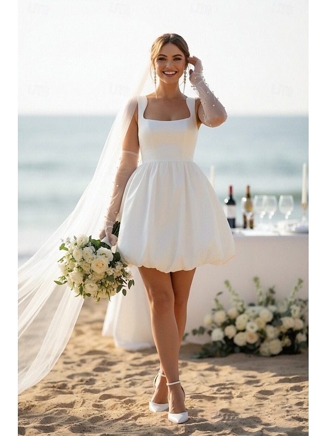 a-line little white dress wedding dress sleeveless, supplier image 2
