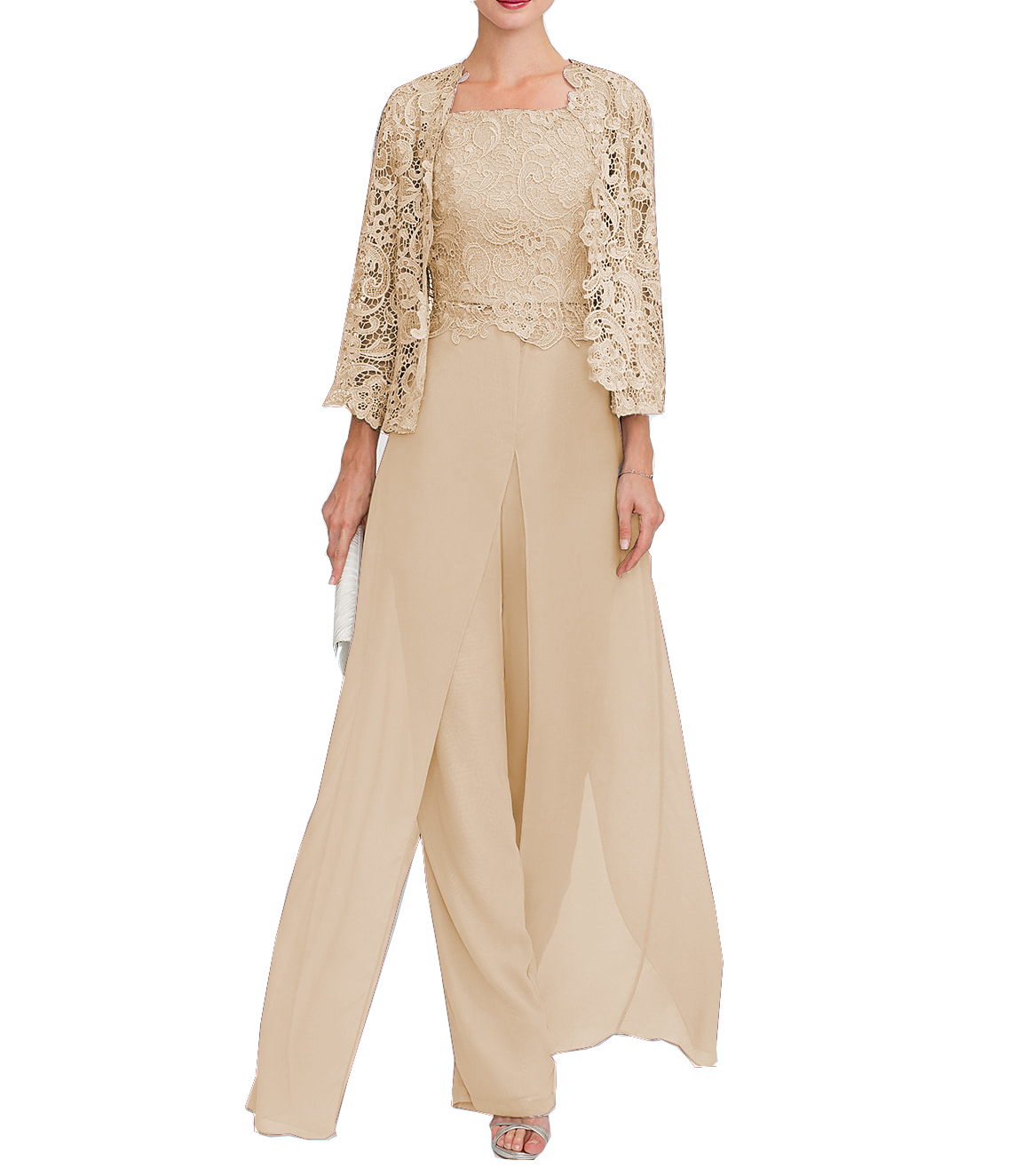 Jumpsuit Pantsuit 3 Piece Floor Length Mother of the Bride Dress 