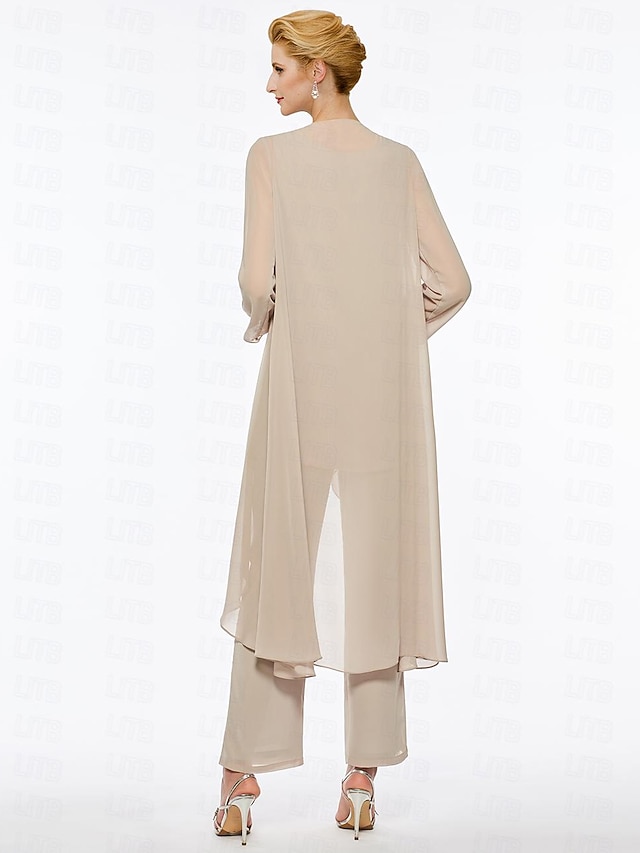 3 piece mother of the bride dresses ankle length chiffon sleeveless bateau neck elegant plus size, supplier image 6