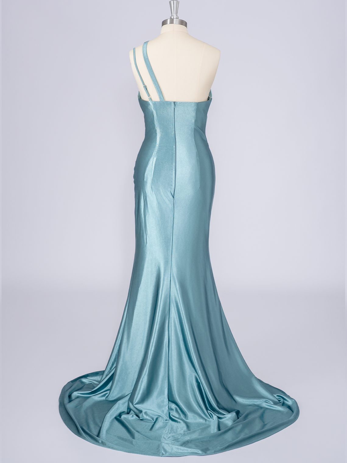 Mermaid Satin Spaghetti Sleeveless Ruffles With Slit Long Prom Dress