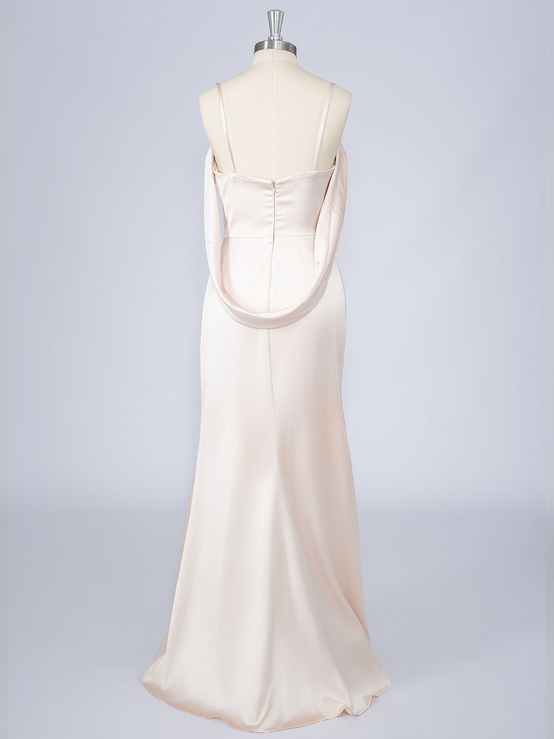 Champagne Mermaid Satin Floor Spaghetti Length With Split Prom Dress