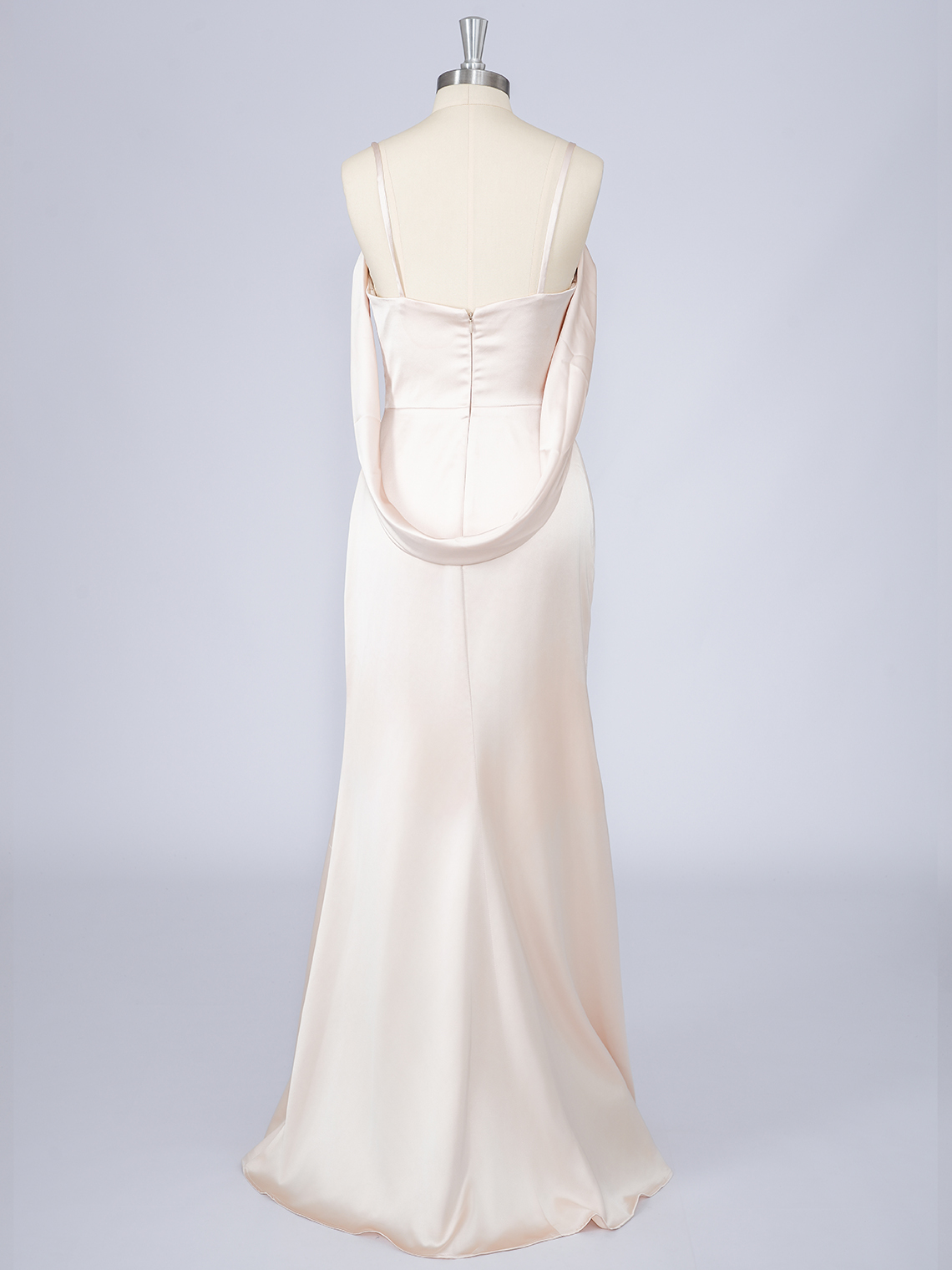 Champagne Mermaid Satin Floor Spaghetti Length With Split Prom Dress