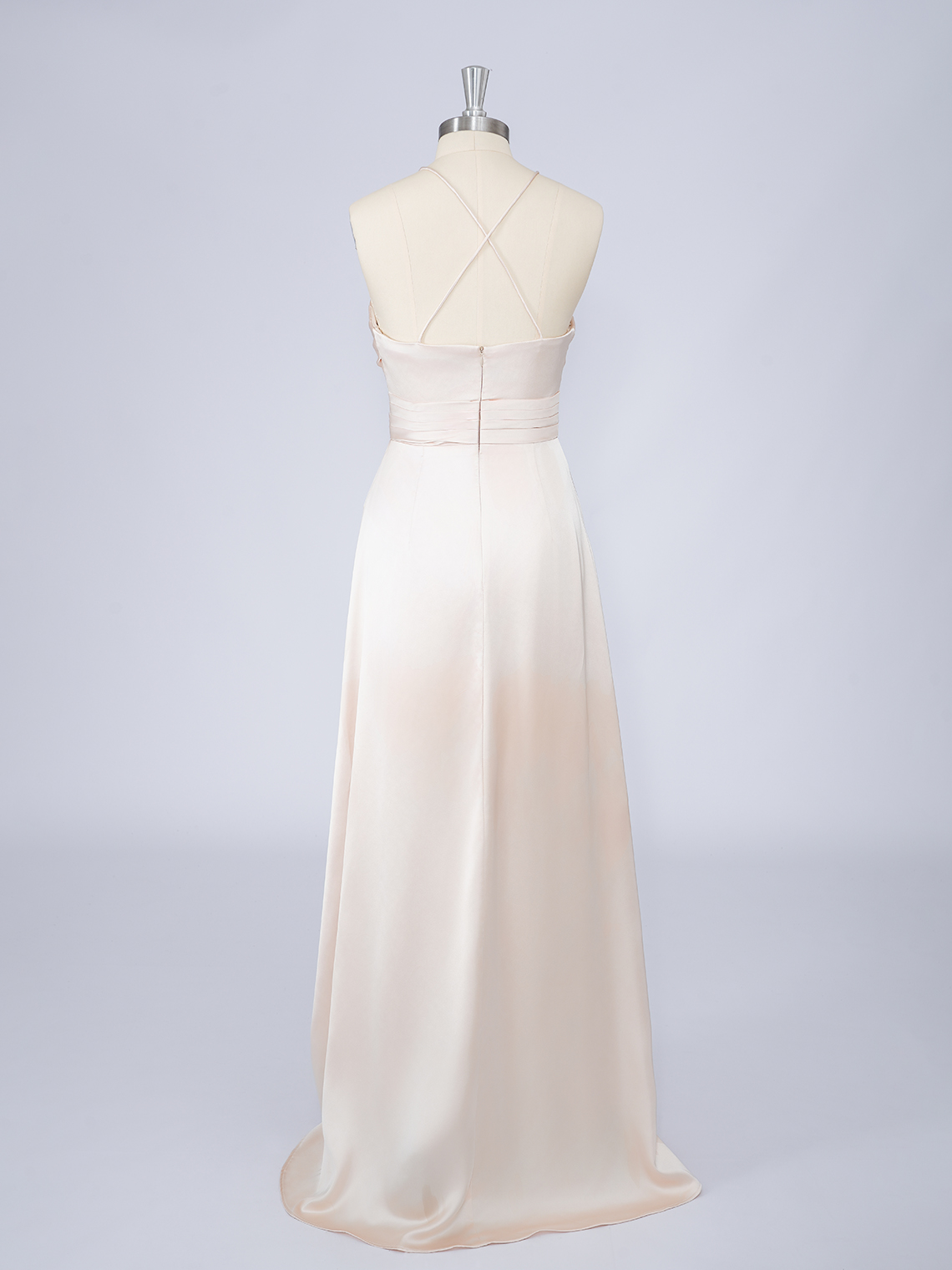 Pink A-Line Satin Solid Color Spaghetti Sleeveless Long Prom Dress