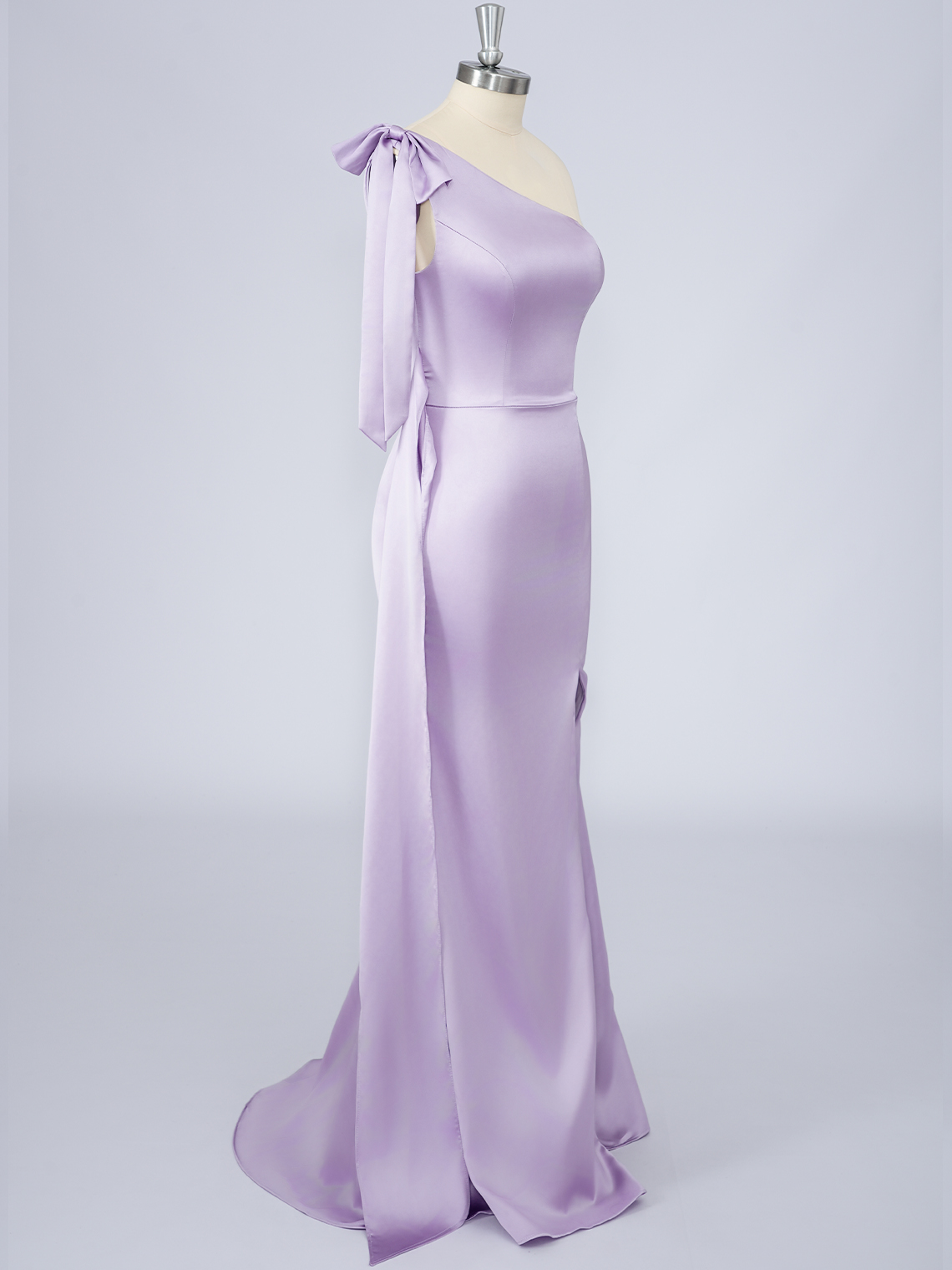 Lilac Mermaid Solid Color Satin One Shoulder With Bow knot Prom Dress