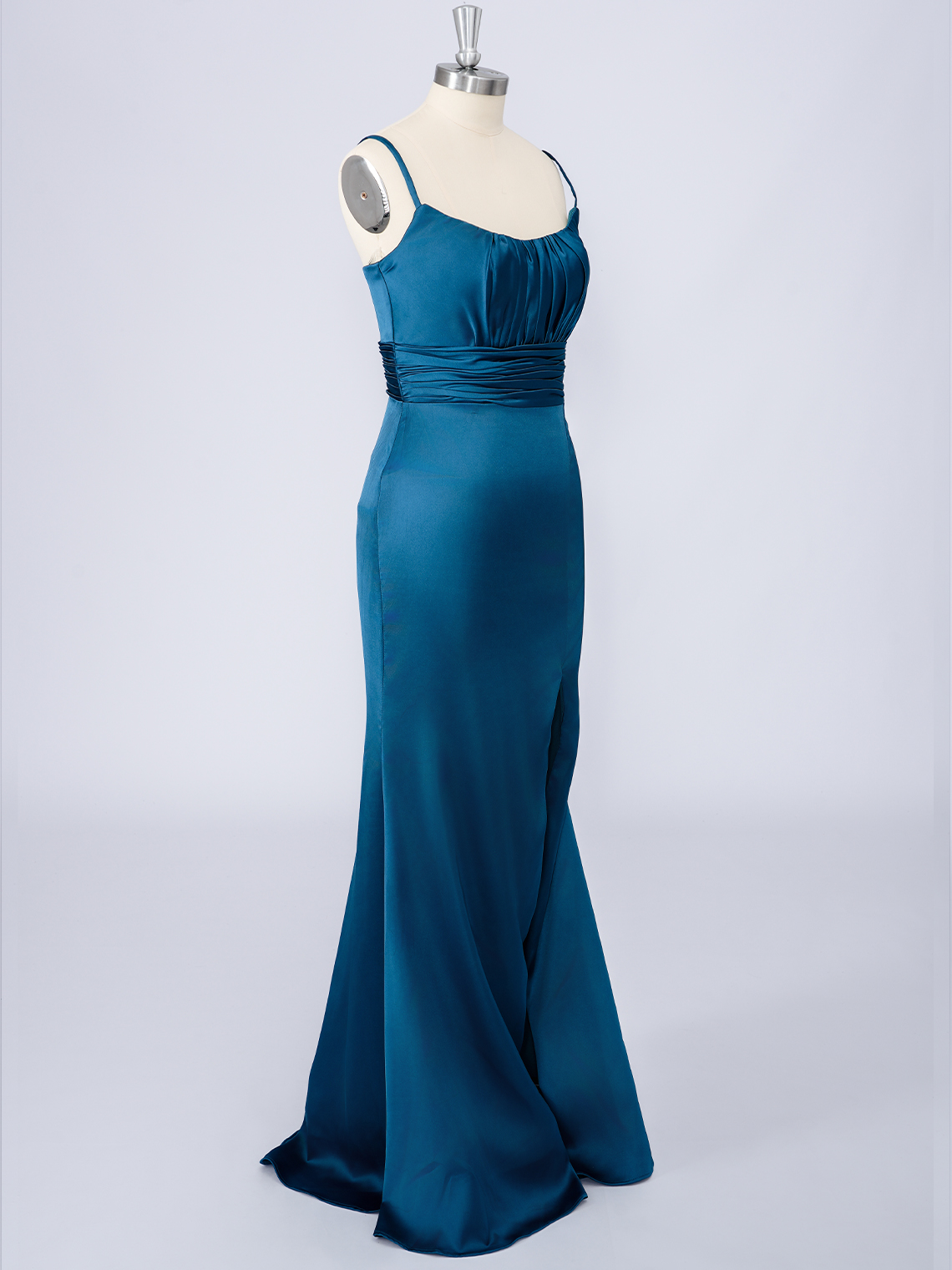 Teal Mermaid Solid Color Spaghetti With Slit Long Prom Dress