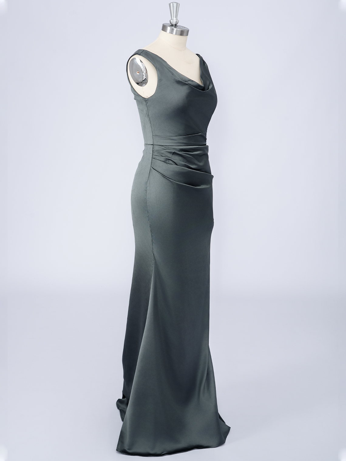 Dark Gray Mermaid Solid Color V Neck With Pleats Long Prom Dress
