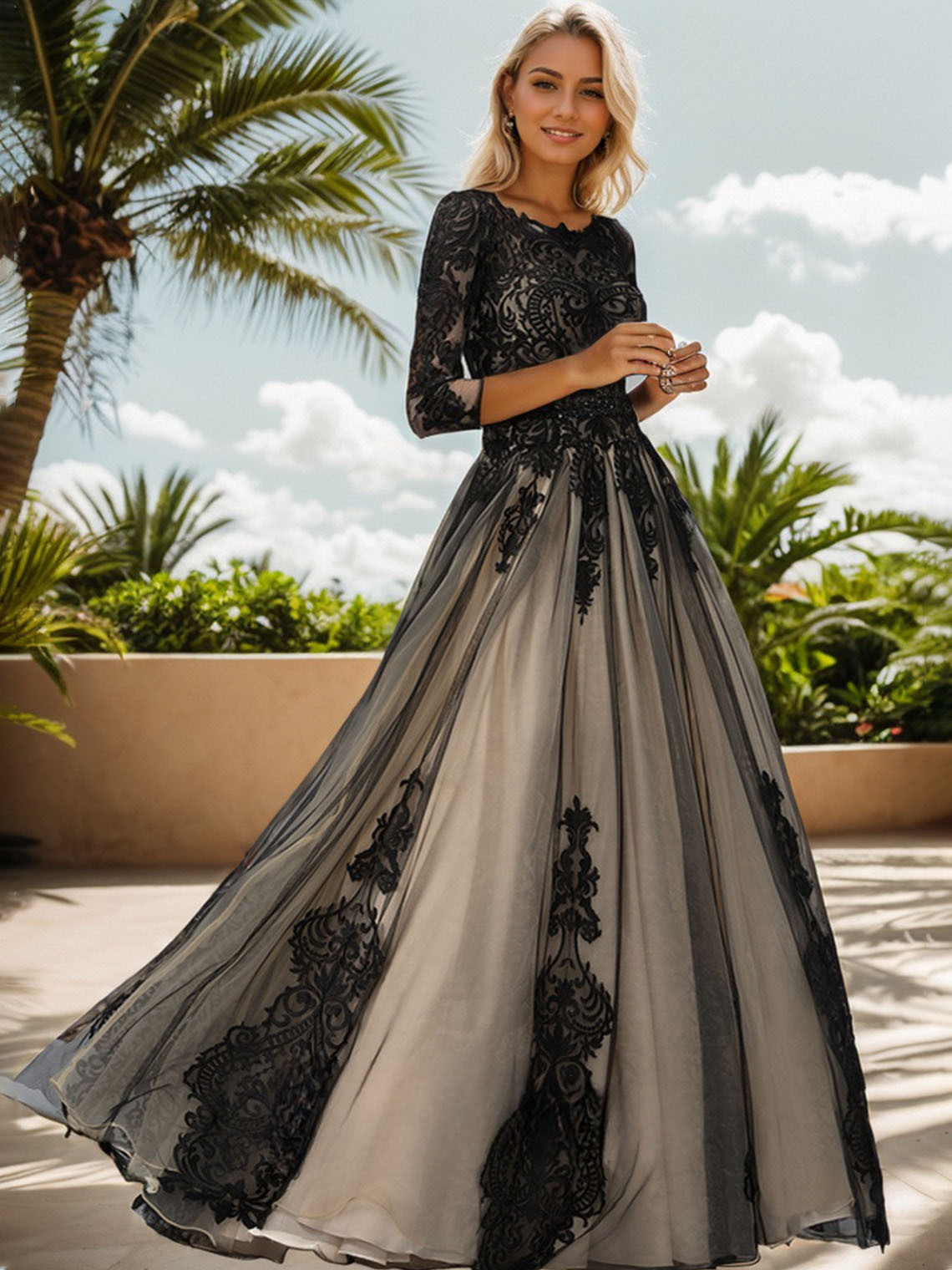 Black Tulle Ball-Gown/Princess Scoop Neck With Beading Prom Dress