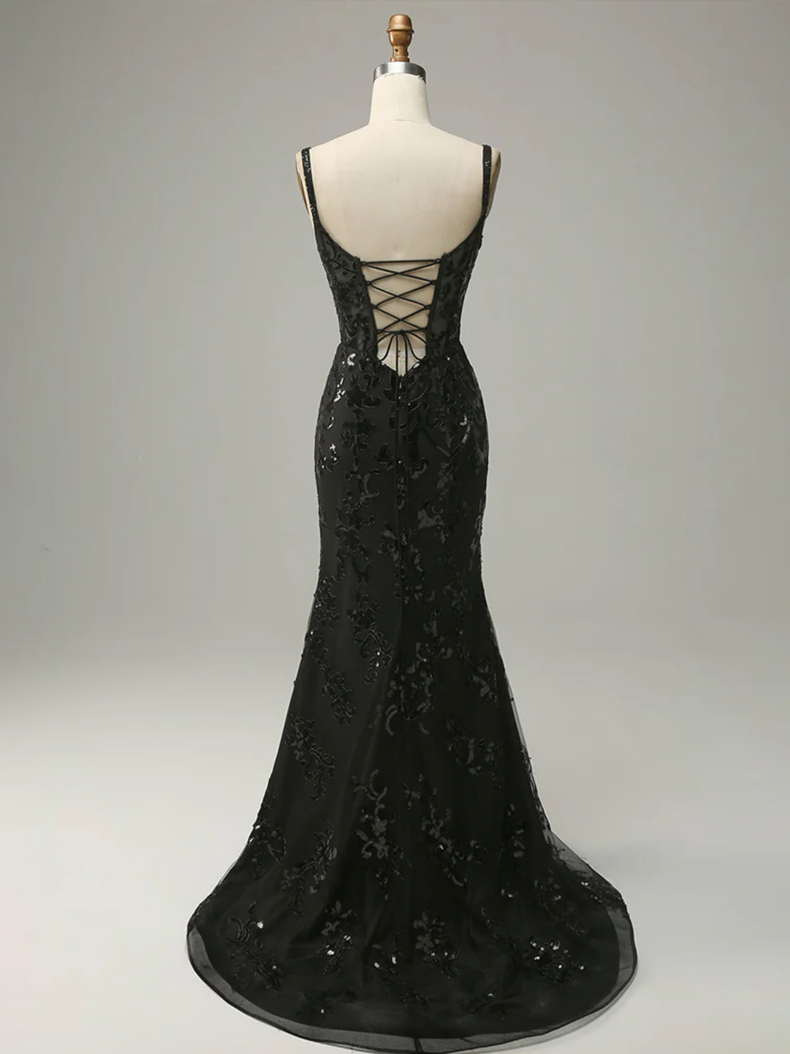 Sheath Tulle Straps Side Slit with Appliques Long Prom Dress