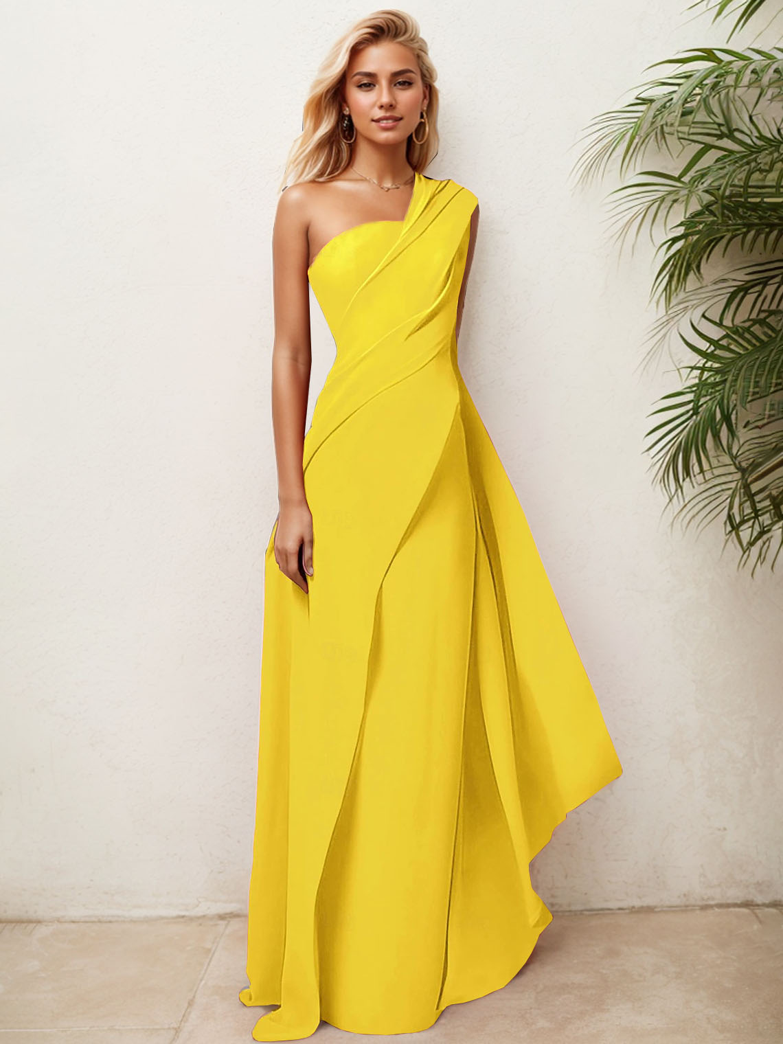 Sheath Chiffon One Shoulder Sleeveless with Pleats Evening Dress
