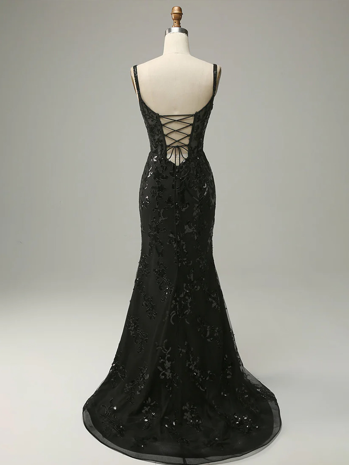 Sheath Tulle Straps Side Slit with Appliques Long Prom Dress
