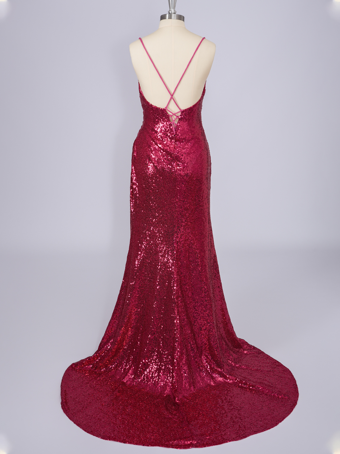 Light Burgundy Mermaid Sleeveless Spaghetti With Slit Prom Dress