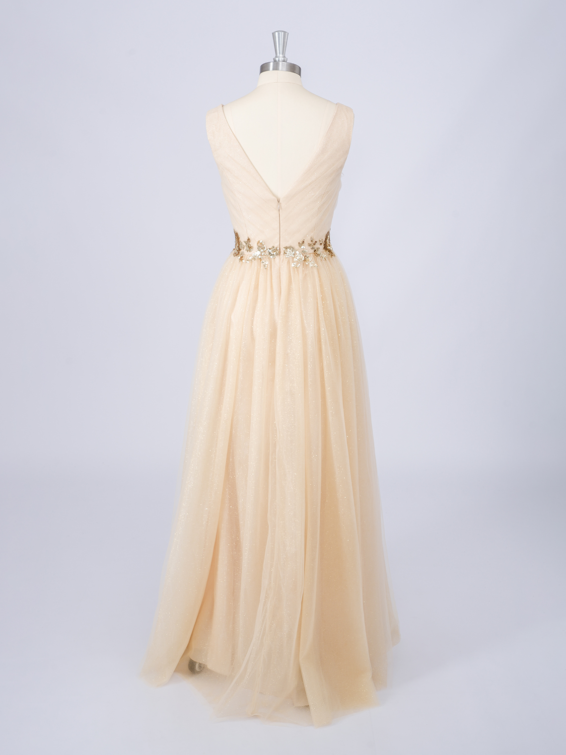 Pearl Pink A-Line V Neck Floor Length with Appliques Evening Dress