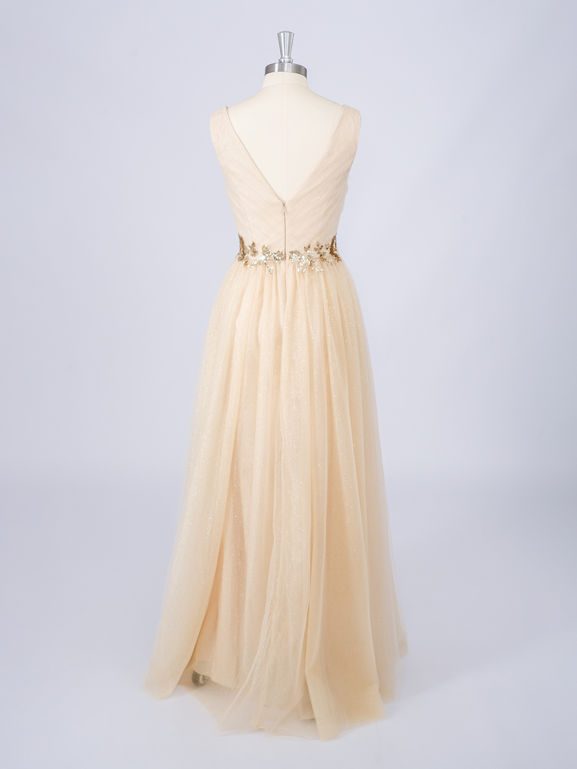Pearl Pink A-Line V Neck Floor Length with Appliques Evening Dress