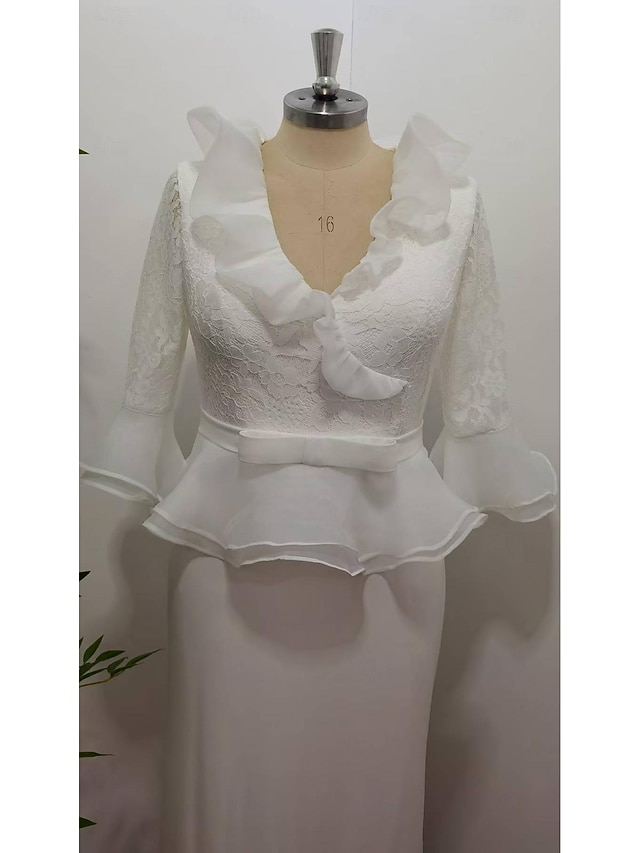 sheath column ankle-length wedding guest dress prom dress v-neck half sleeves lace, supplier image 6