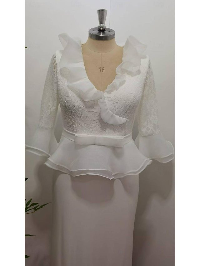 sheath column ankle-length wedding guest dress prom dress v-neck half sleeves lace, supplier image 6