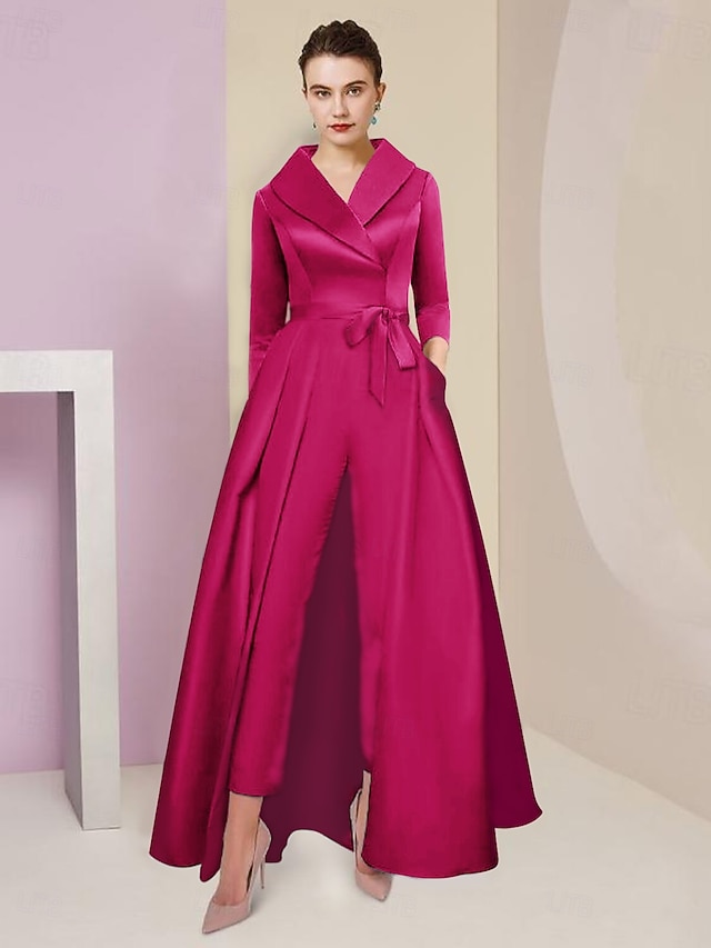 jumpsuit pantsuit ankle-length mother of the bride dress wedding guest dress formal dress 3/4 sleeves satin elegant simple, supplier image 24