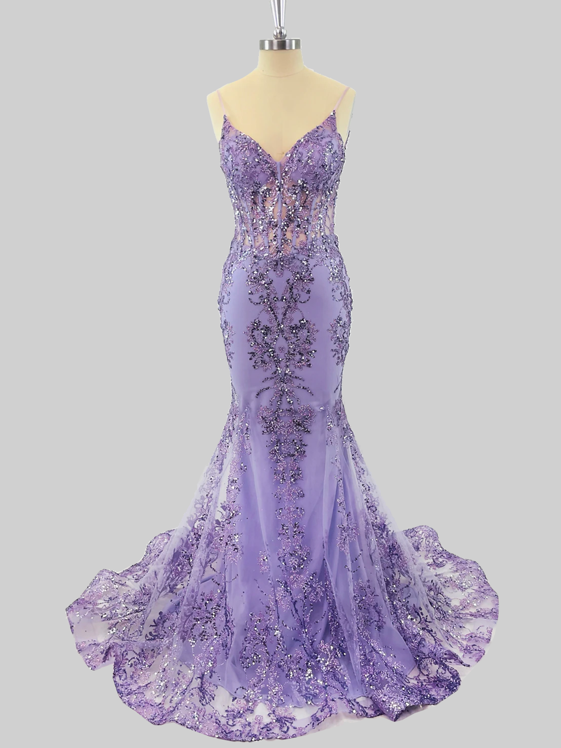 Mermaid V Neck Sleeveless Court Train with Sequin Prom Dress
