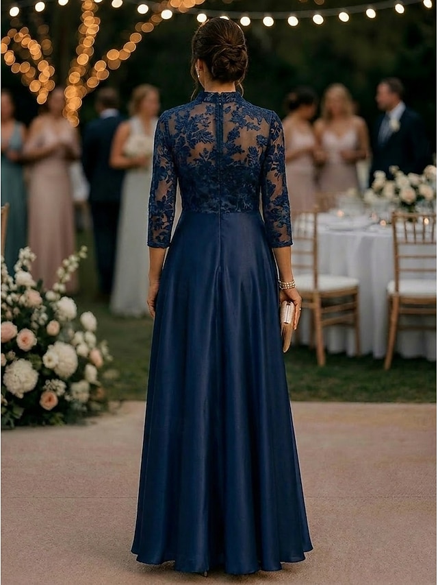 a-line ankle length mother of the bride dresses 3/4 length sleeve v neck elegant vintage luxurious satin tulle with pleats, supplier image 2
