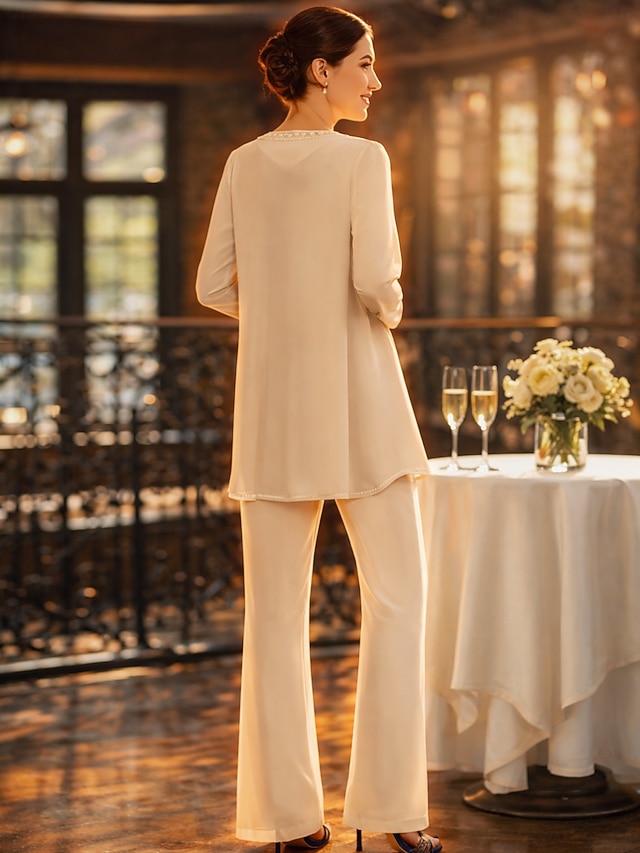 3 piece jumpsuit pantsuit mother of the bride dresses floor length chiffon lace with appliques, supplier image 2