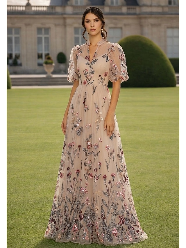 a-line mother of the bride dresses cocktail dresses party dresses floor length chiffon tulle v neck, supplier image 1