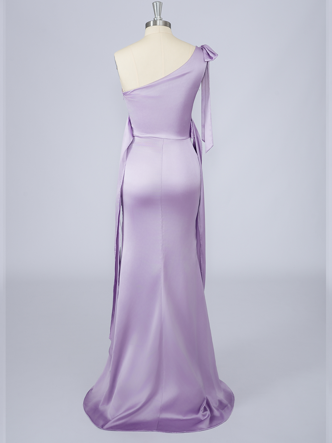 Lilac Mermaid Solid Color Satin One Shoulder With Bow knot Prom Dress