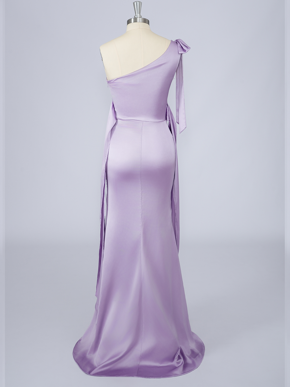 Lilac Mermaid Solid Color Satin One Shoulder With Bow knot Prom Dress