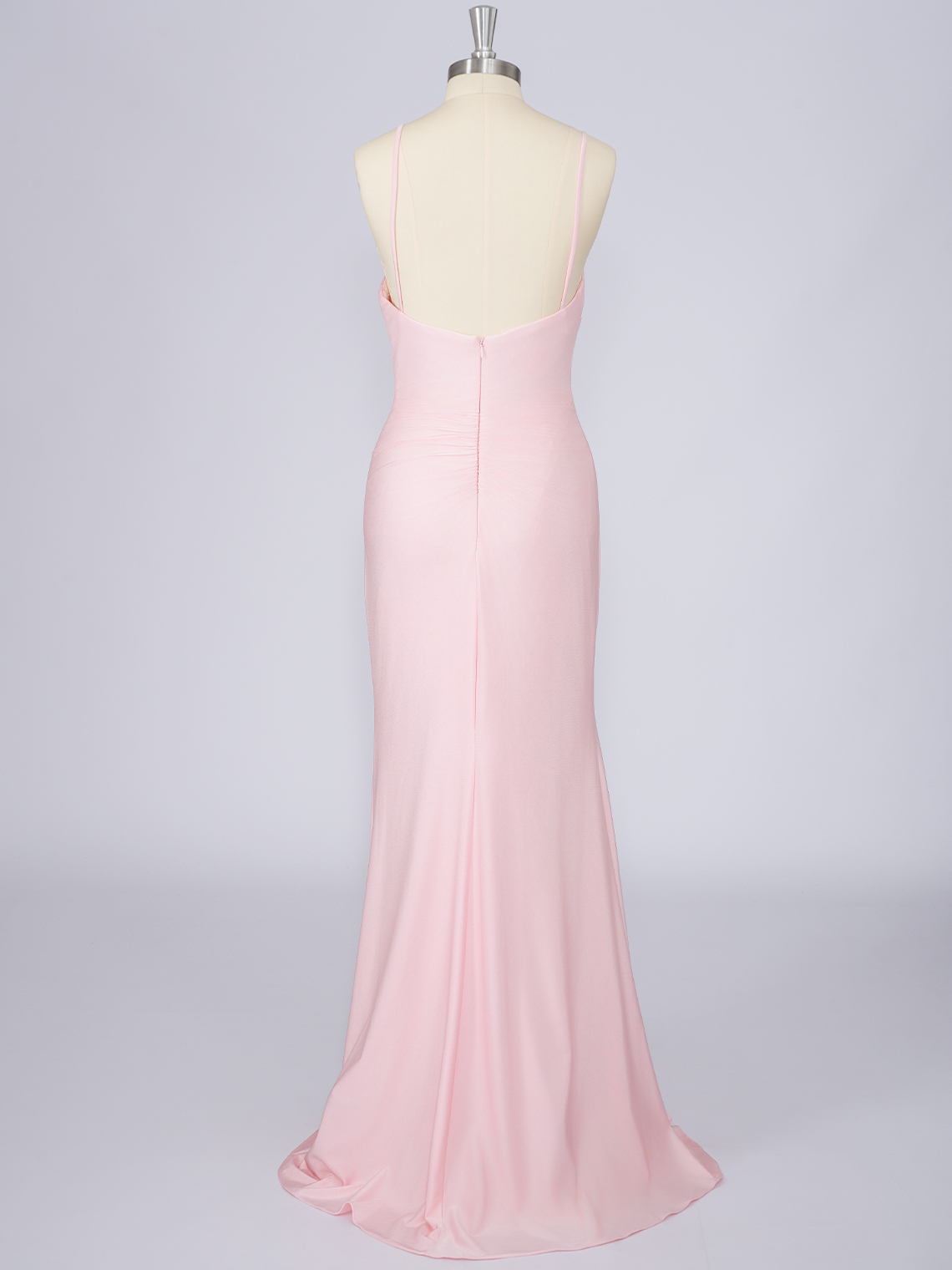 Sexy Pink Mermaid Solid Color Spaghetti With High Split Prom Dress
