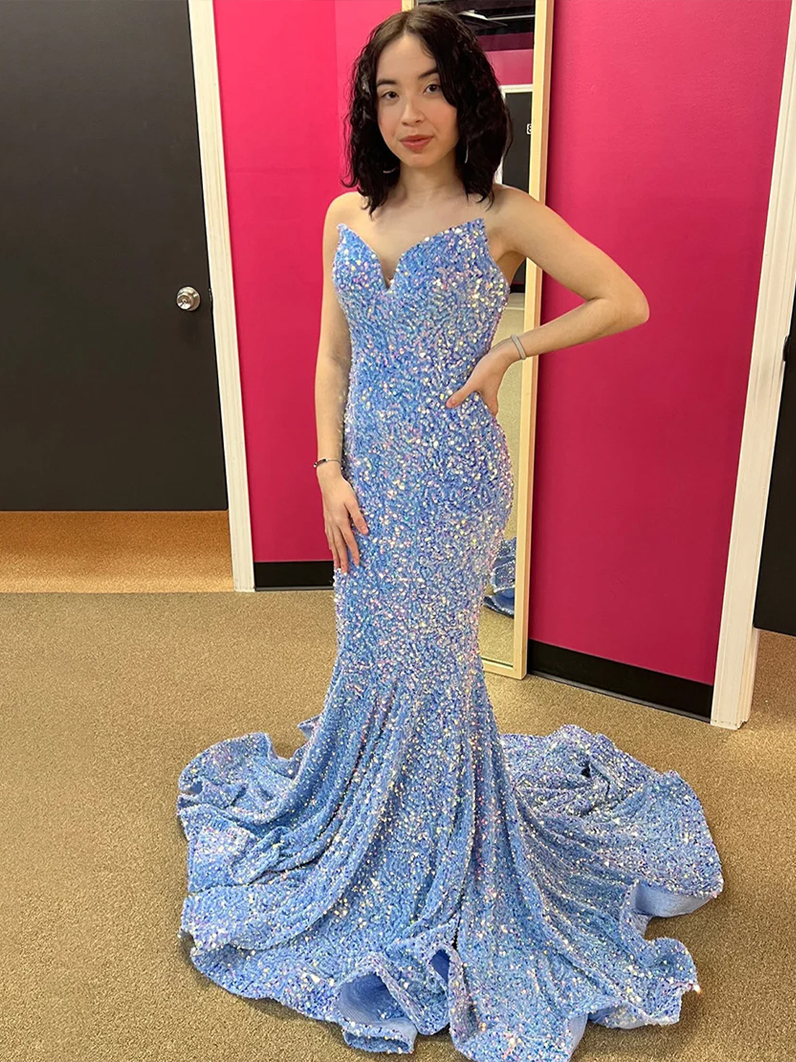 Sparkle Mermaid Sequin Sweetheart Sleeveless Tight Prom Dress