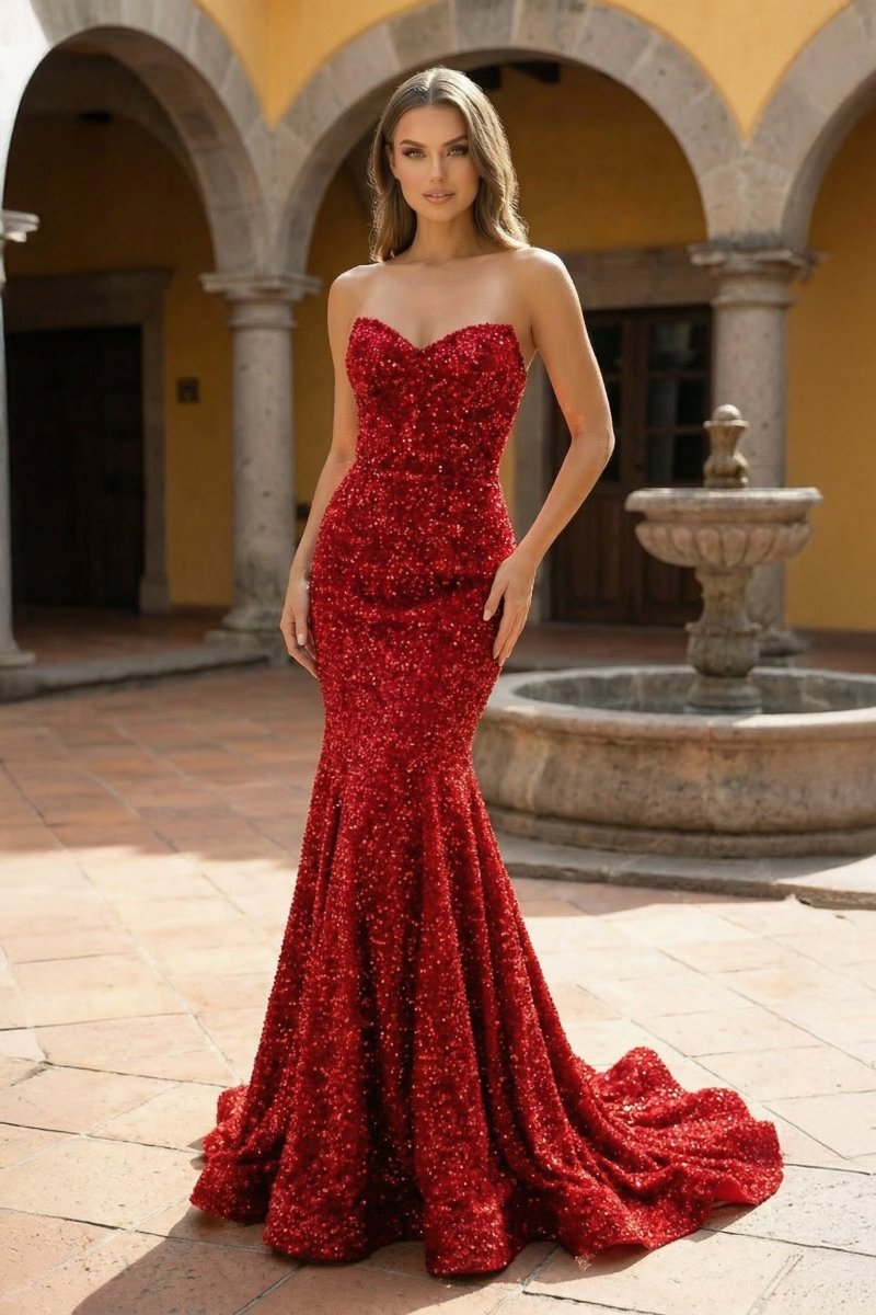 Mermaid Sweetheart Neck Sequins Prom Dresses Evening Dresses, product image 3