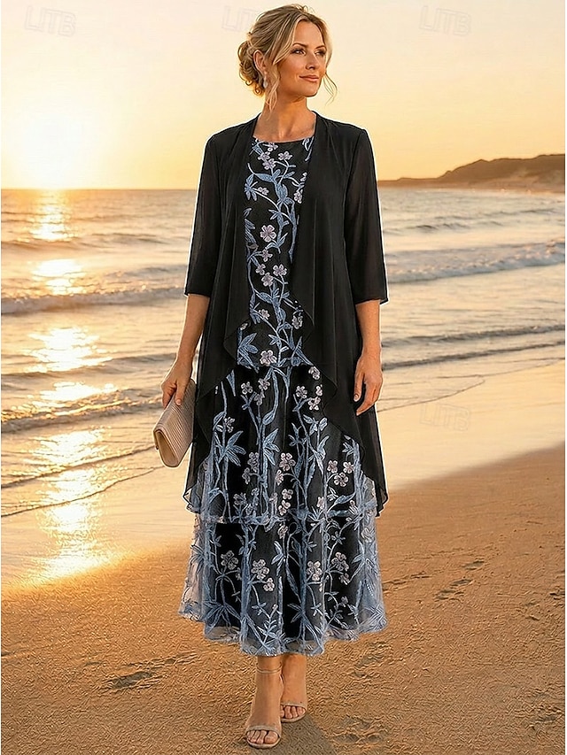 two piece a-line mother of the bride dresses wedding guest dresses ankle length chiffon lace elegant, supplier image 9