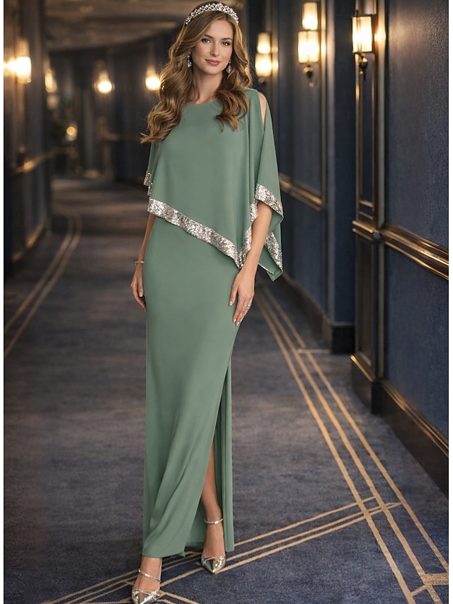 mother of the bride dresses ankle length chiffon with sequin 3/4 length sleeve jewel neck elegant, supplier image 15
