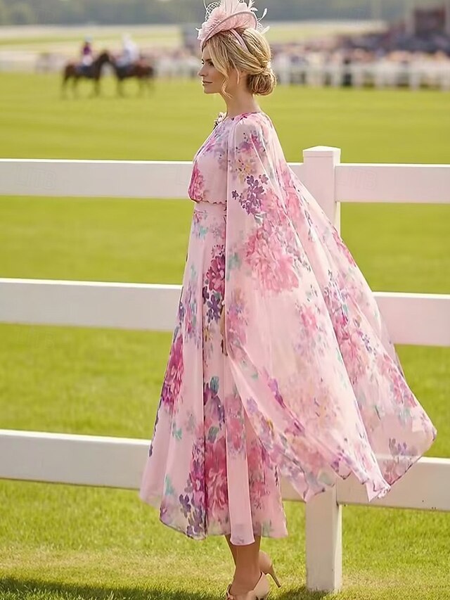 a-line mother of the bride dresses wedding guest dresses formal dresses tea length chiffon crew neck, supplier image 2