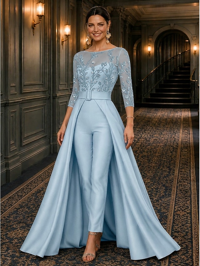 jumpsuit pantsuit mother of the bride dresses ankle length lace with beading 3/4 length sleeve, supplier image 6