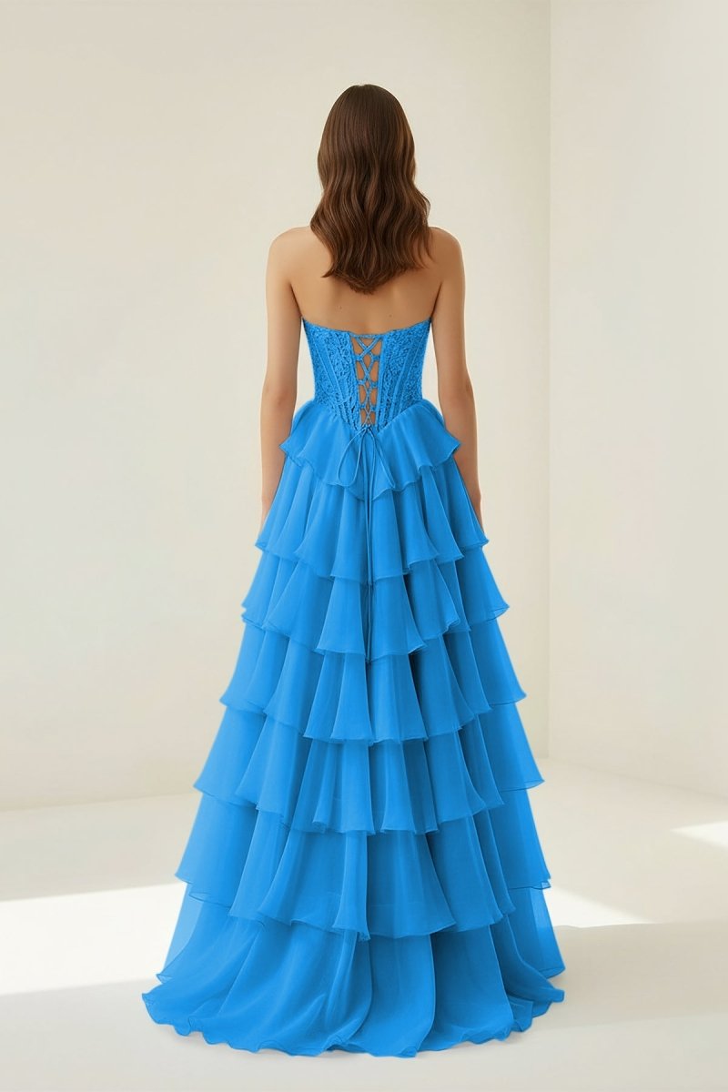 Pink Sweetheart A Line Chiffon Ruffled Prom Dresses With Appliques Evening Dresses, product image 28