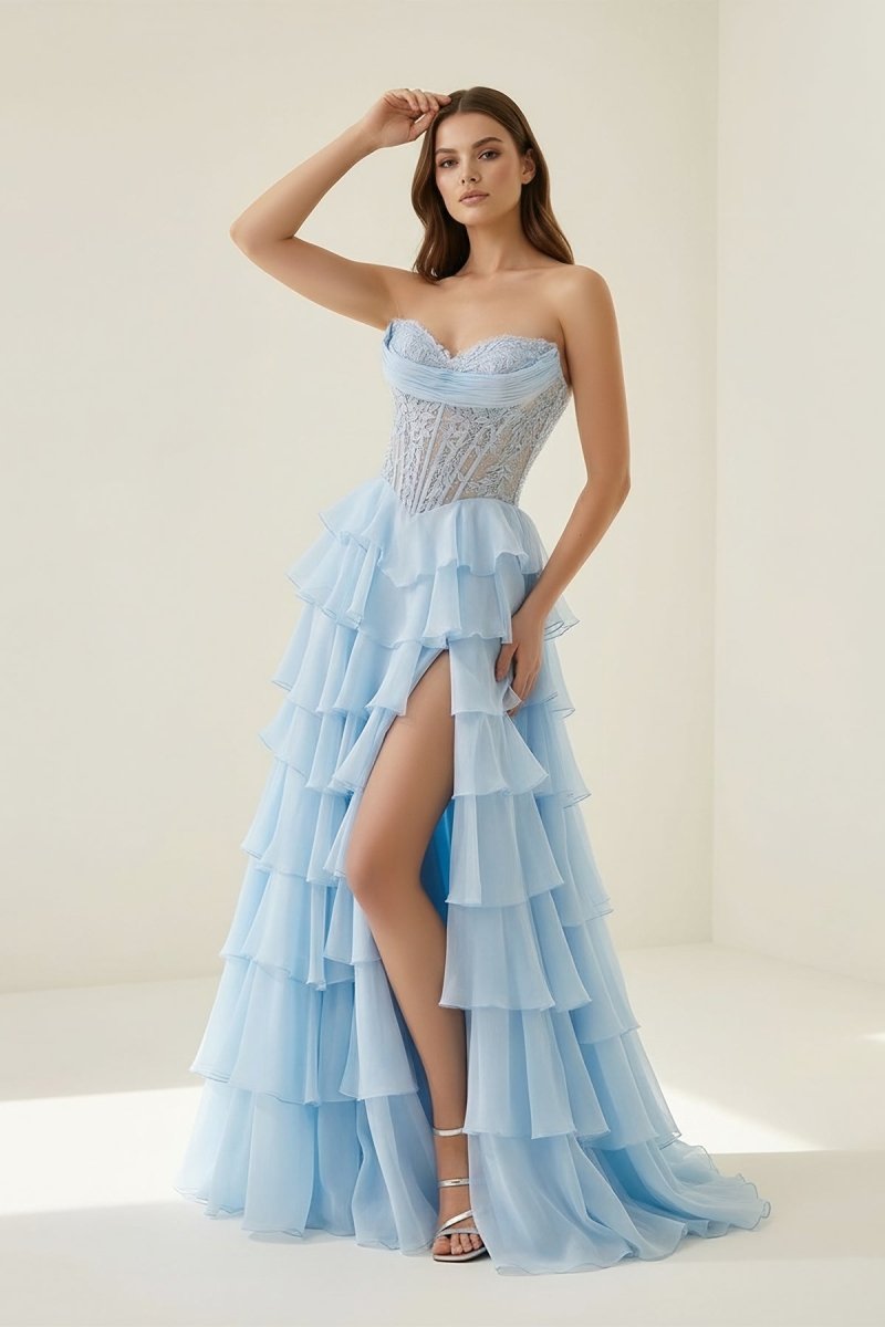 Pink Sweetheart A Line Chiffon Ruffled Prom Dresses With Appliques Evening Dresses, product image 42