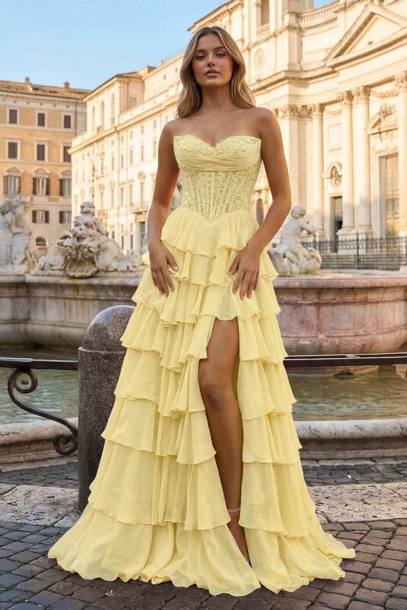 Pink Sweetheart A Line Chiffon Ruffled Prom Dresses With Appliques Evening Dresses, product image 6