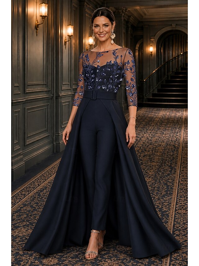 jumpsuit pantsuit mother of the bride dresses ankle length lace with beading 3/4 length sleeve, supplier image 4