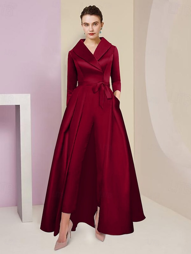 jumpsuit pantsuit ankle-length mother of the bride dress wedding guest dress formal dress 3/4 sleeves satin elegant simple, supplier image 16