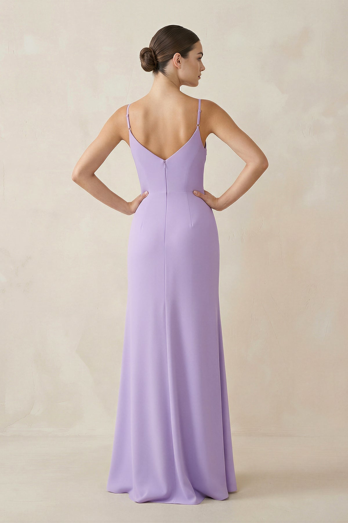 Ruched Sheath Spaghetti Strap Chiffon Bridesmaid Dresses in Lavender, product image 2