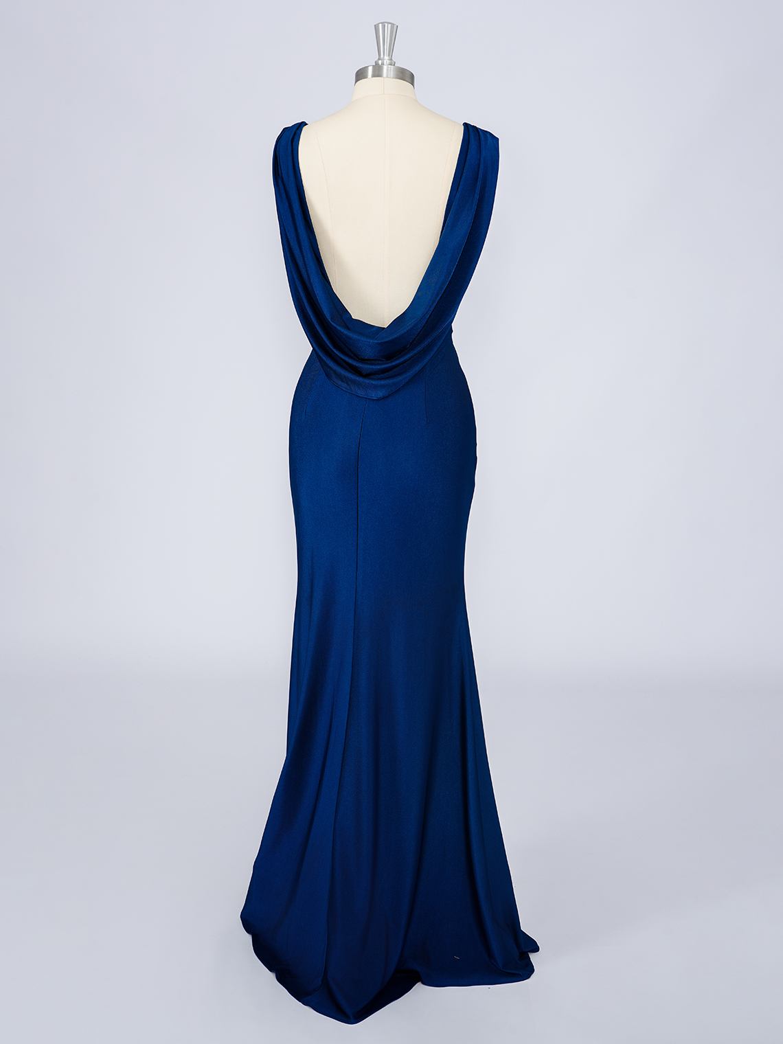 Navy Blue Mermaid Satin V Neck Sleeveless Solid Color Long Prom Dress