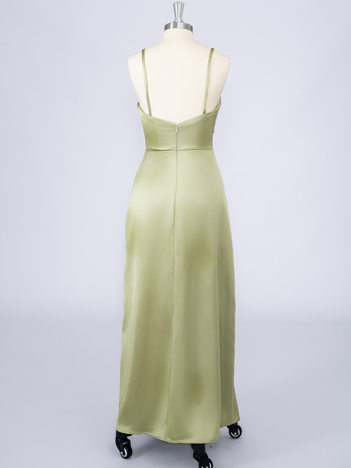 Dusty Sage Solid Color A-Line Satin Sleeveless Floor Length Prom Dress