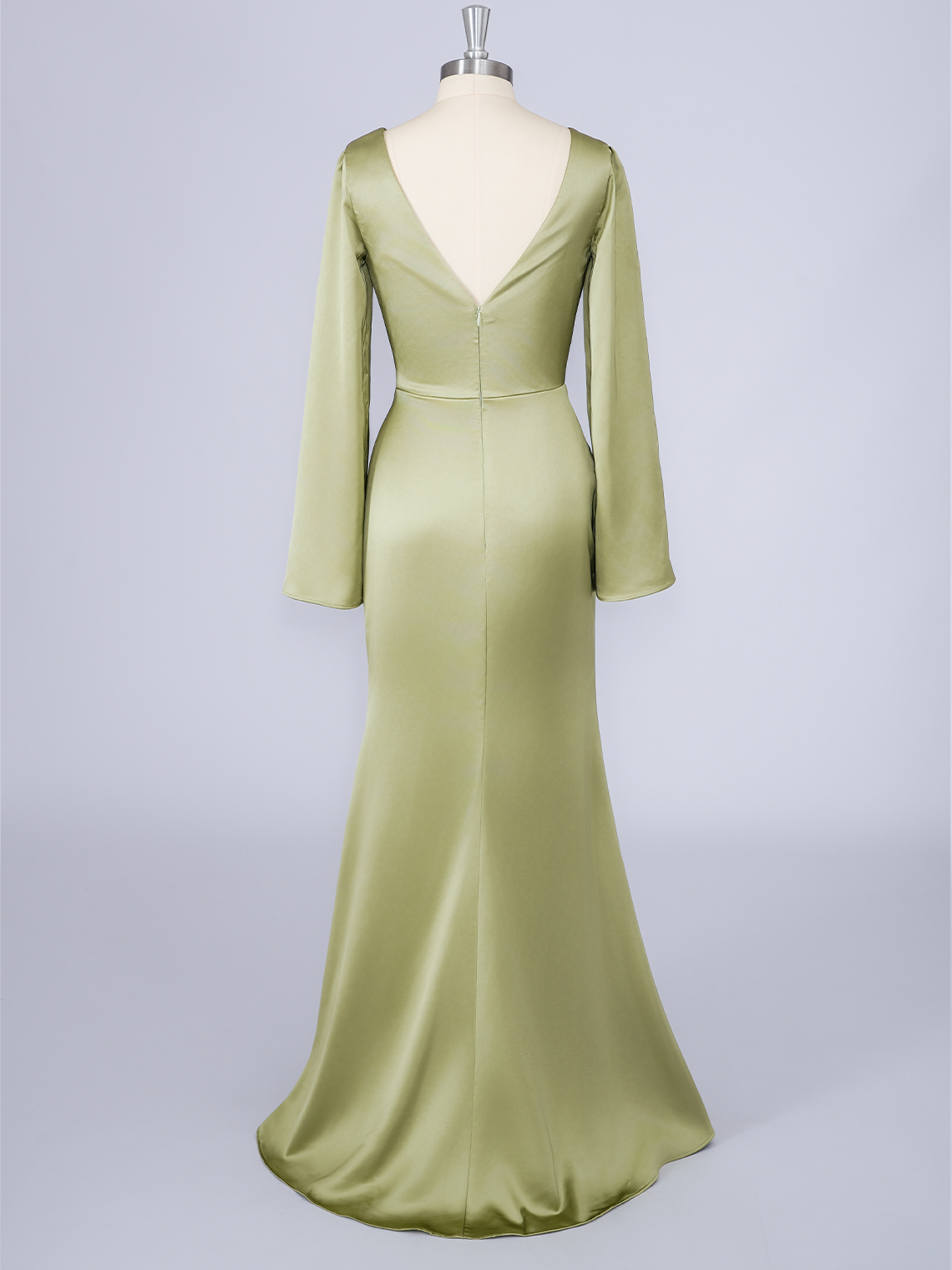 Dusty Sage Mermaid Solid Color Long Sleeves With Pleats Prom Dress